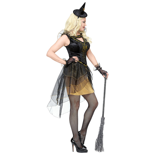 Robe d'Halloween Noir Or Dames Sorcière