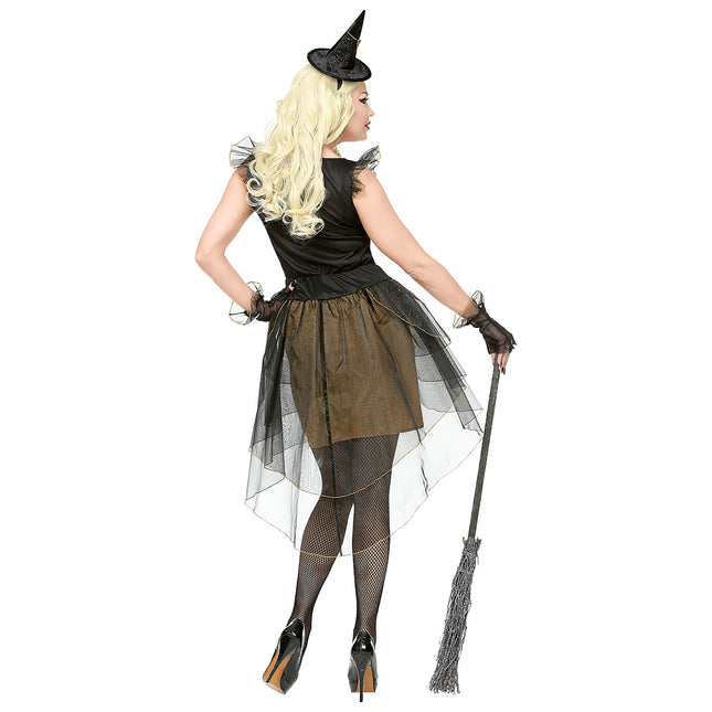 Robe d'Halloween Noir Or Dames Sorcière
