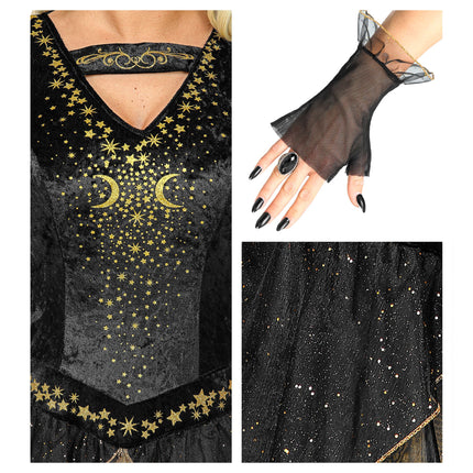 Robe d'Halloween Noir Or Dames Sorcière