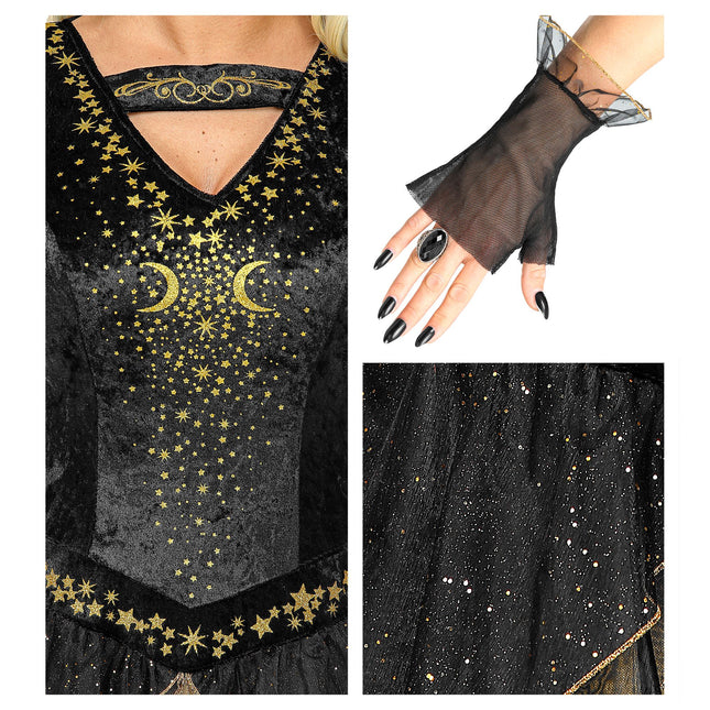 Robe d'Halloween Noir Or Dames Sorcière