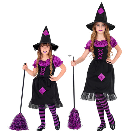Costume d'Halloween Noir Violet Fille Sorcière
