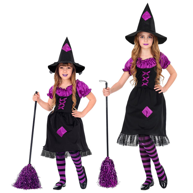 Costume d'Halloween Noir Violet Fille Sorcière