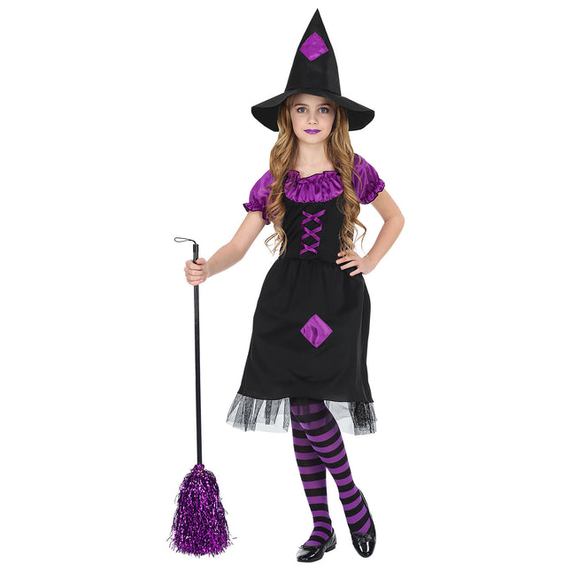 Costume d'Halloween Noir Violet Fille Sorcière