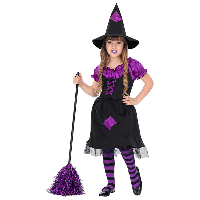 Costume d'Halloween Noir Violet Fille Sorcière