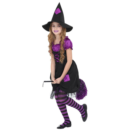 Costume d'Halloween Noir Violet Fille Sorcière