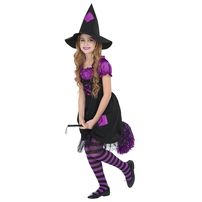 Costume d'Halloween Noir Violet Fille Sorcière