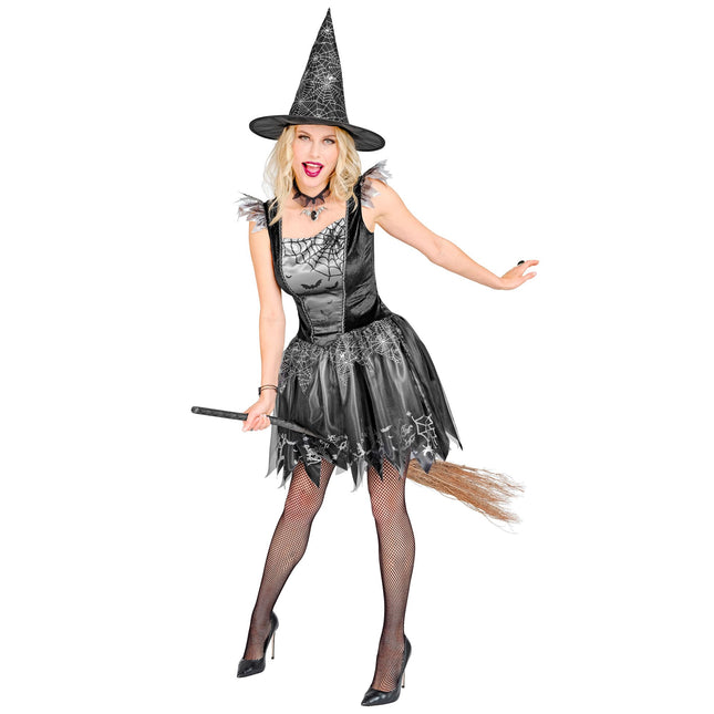 Costume d'Halloween Noir Argent Femmes Sorcière