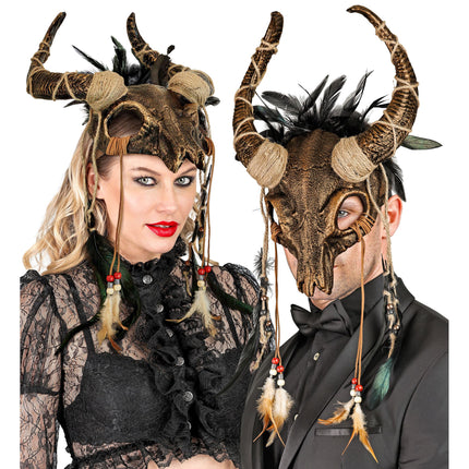 Masque d'Halloween Crâne avec plumes