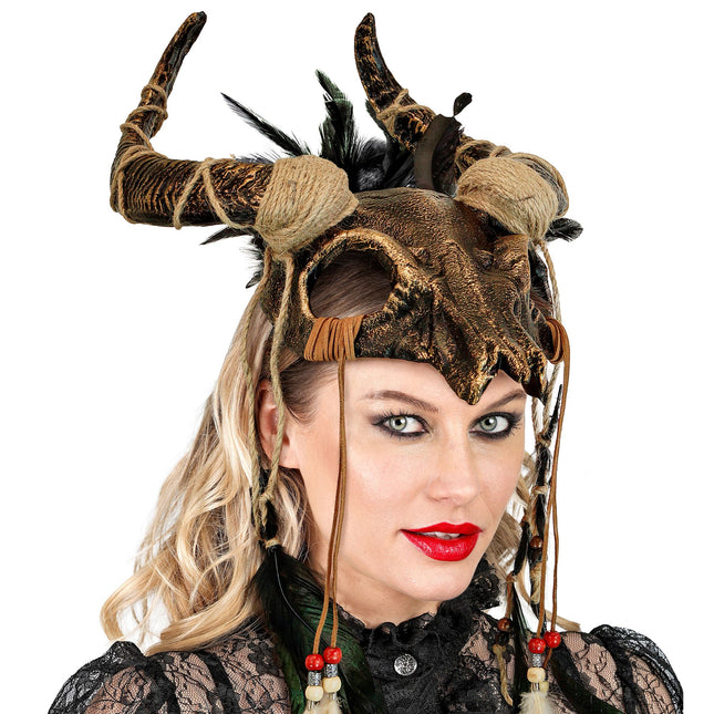 Masque d'Halloween Crâne avec plumes