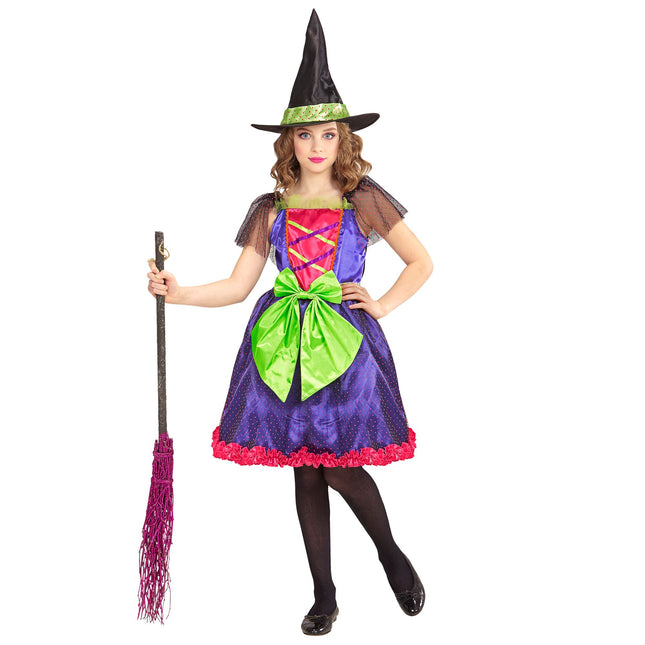 Costume d'Halloween Violet Vert Fille Sorcière