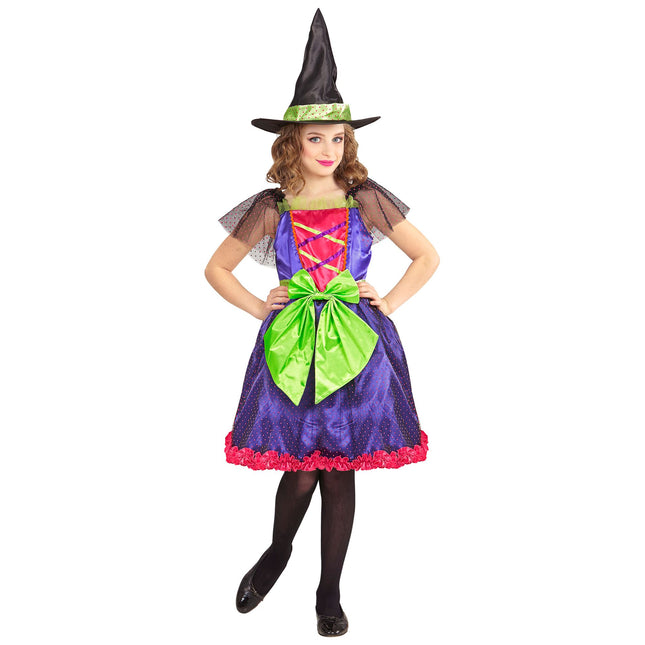 Costume d'Halloween Violet Vert Fille Sorcière