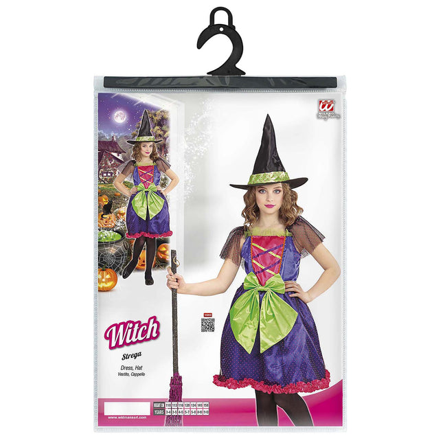 Costume d'Halloween Violet Vert Fille Sorcière