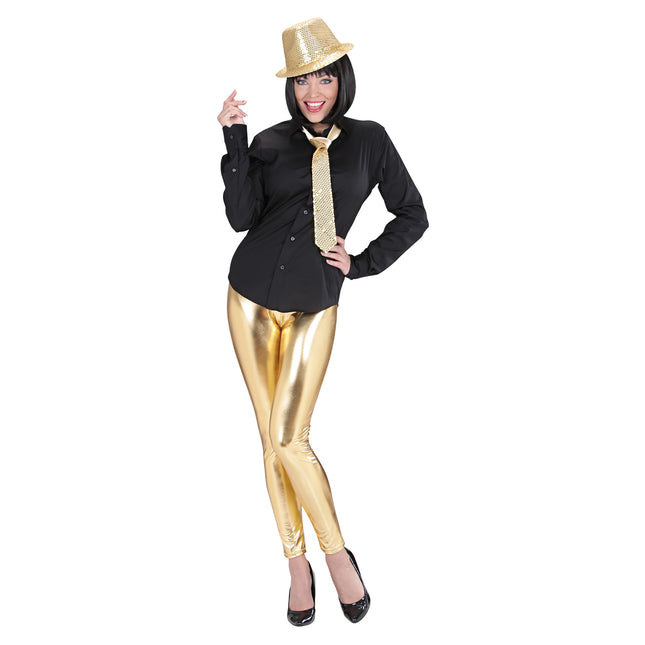 Leggings en faux cuir doré