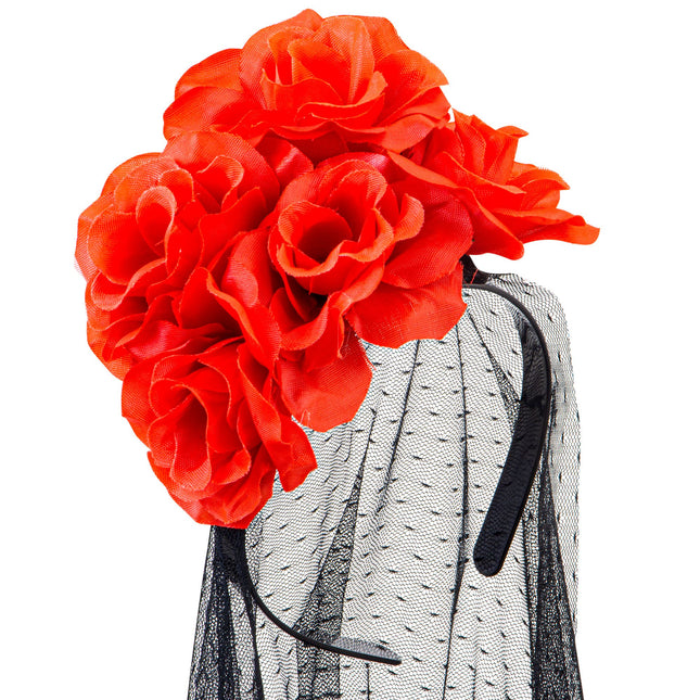 Dia De Los Muertos Hairband Veil With Roses (bandeau à cheveux avec des roses)