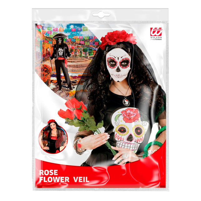 Dia De Los Muertos Hairband Veil With Roses (bandeau à cheveux avec des roses)