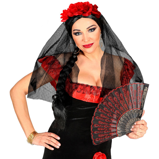 Dia De Los Muertos Hairband Veil With Roses (bandeau à cheveux avec des roses)