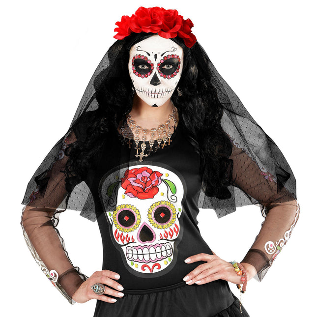 Dia De Los Muertos Hairband Veil With Roses (bandeau à cheveux avec des roses)