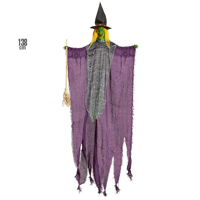 Poupée d'Halloween sorcière avec balai 1.38m
