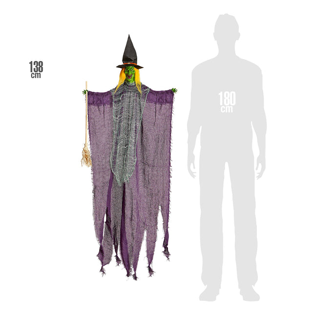 Poupée d'Halloween sorcière avec balai 1.38m