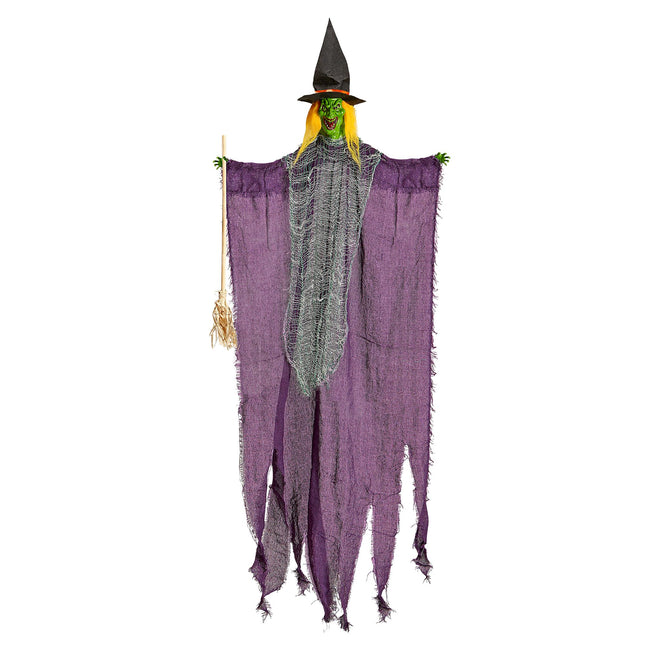 Poupée d'Halloween sorcière avec balai 1.38m