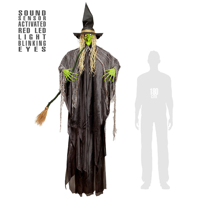 Décoration suspendue d'Halloween Sorcière avec son et lumière 2.4m