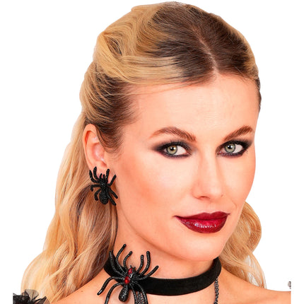 Boucles d'oreilles d'Halloween « araignées » avec strass