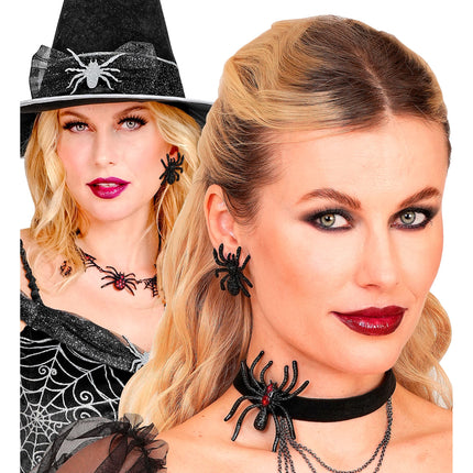 Boucles d'oreilles d'Halloween « araignées » avec strass