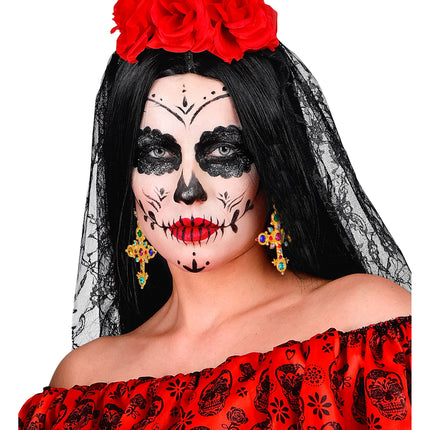 Boucles d'oreilles d'Halloween en forme de croix avec des pierres précieuses