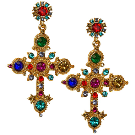 Boucles d'oreilles d'Halloween en forme de croix avec des pierres précieuses