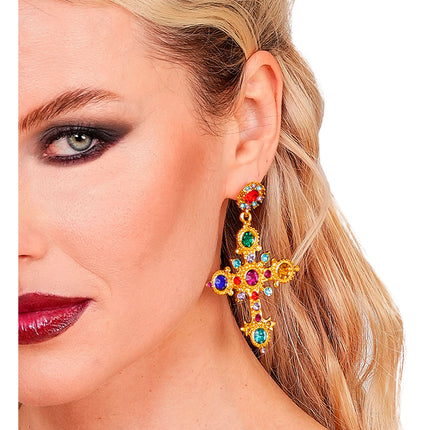 Boucles d'oreilles d'Halloween en forme de croix avec des pierres précieuses