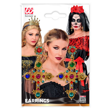 Boucles d'oreilles d'Halloween en forme de croix avec des pierres précieuses
