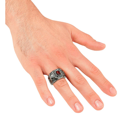 Bague d'Halloween avec pierre précieuse rouge