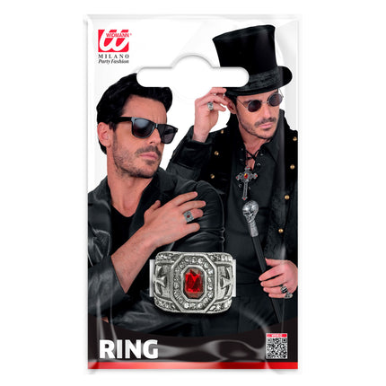 Bague d'Halloween avec pierre précieuse rouge