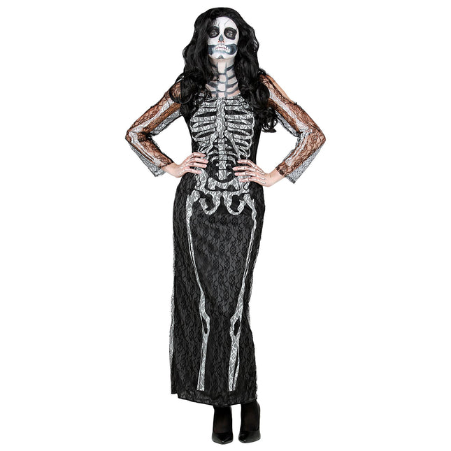 Robe d'Halloween Dames Long Squelette