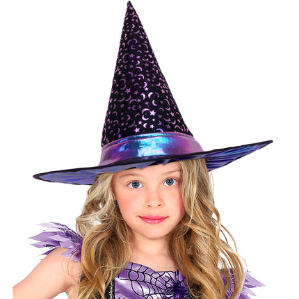 Chapeau de sorcière d'Halloween pour enfant avec des étoiles et une lune