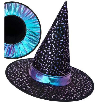 Chapeau de sorcière d'Halloween pour enfant avec des étoiles et une lune