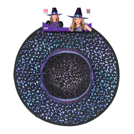 Chapeau de sorcière d'Halloween pour enfant avec des étoiles et une lune