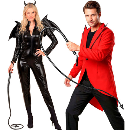 Fouet d'Halloween noir « Diable » 1,8 m