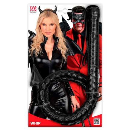 Fouet d'Halloween noir « Diable » 1,8 m