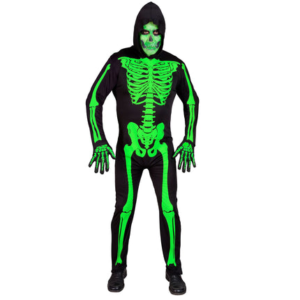 Costume d'Halloween Noir Vert Homme Squelette 2 pièces