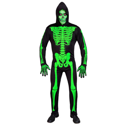Costume d'Halloween Noir Vert Homme Squelette 2 pièces