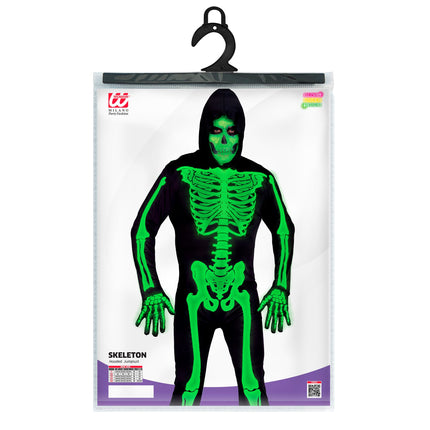 Costume d'Halloween Noir Vert Homme Squelette 2 pièces