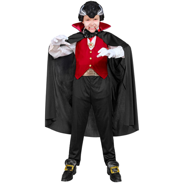 Costume d'Halloween Noir Rouge Enfant Vampire 5 pièces