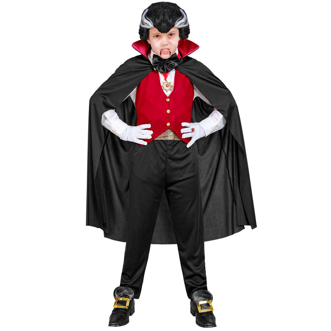 Costume d'Halloween Noir Rouge Enfant Vampire 5 pièces