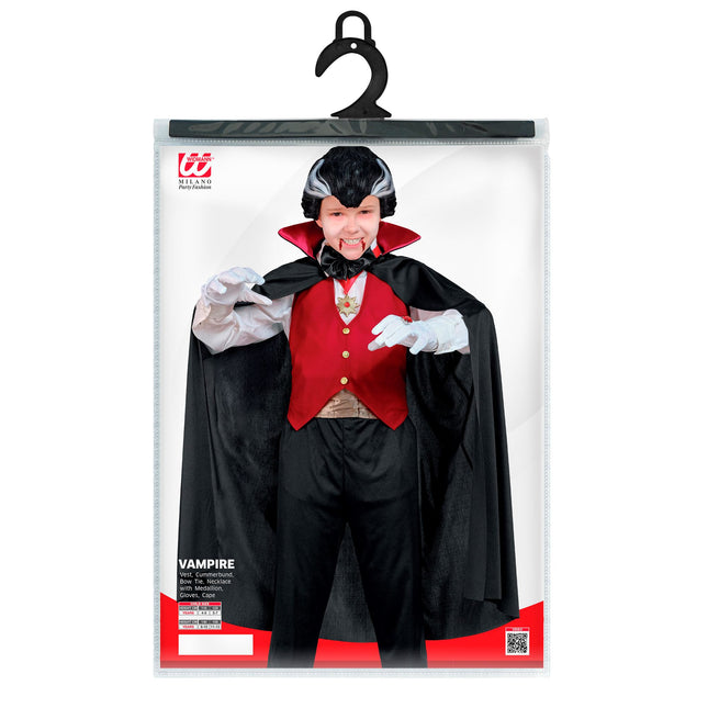 Costume d'Halloween Noir Rouge Enfant Vampire 5 pièces