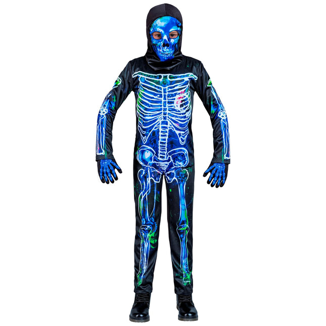 Costume d'Halloween Noir Bleu Enfant Squelette 2 pièces