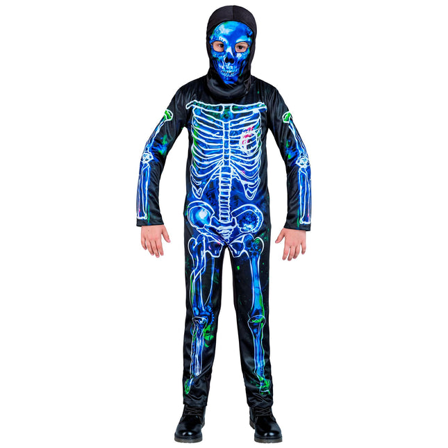 Costume d'Halloween Noir Bleu Enfant Squelette 2 pièces