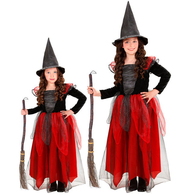 Costume d'halloween noir rouge enfant sorcière 2 pièces