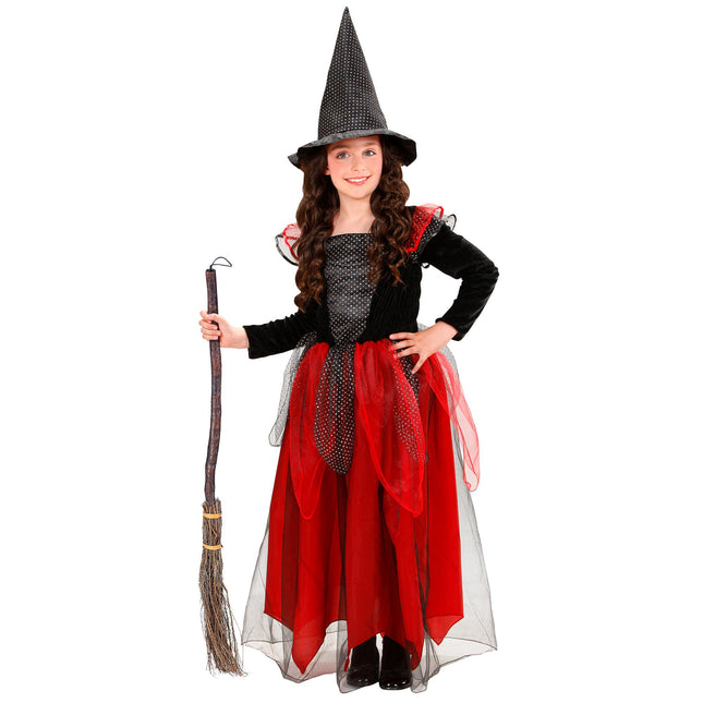 Costume d'halloween noir rouge enfant sorcière 2 pièces