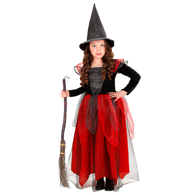 Costume d'halloween noir rouge enfant sorcière 2 pièces